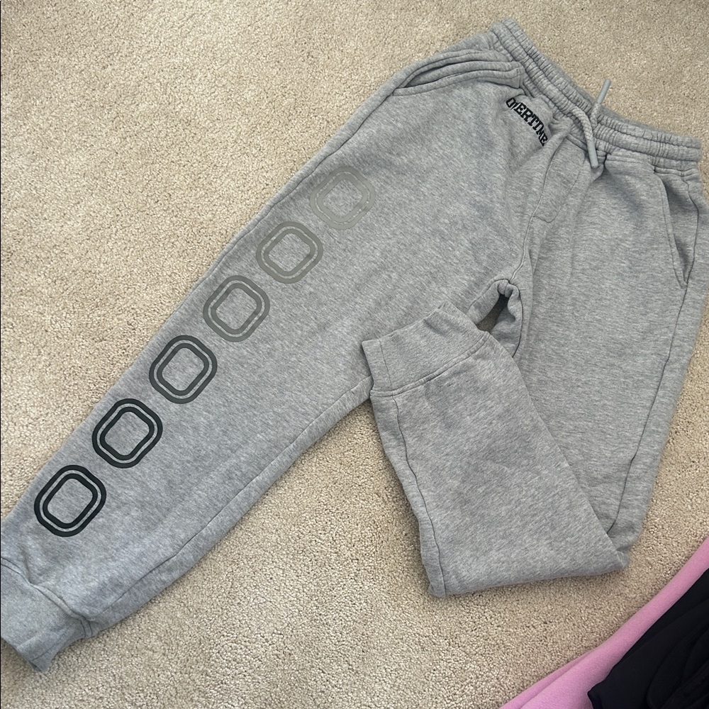 Overtime Gray Sweatpants with Logo Detail down leg, youth L (runs small)